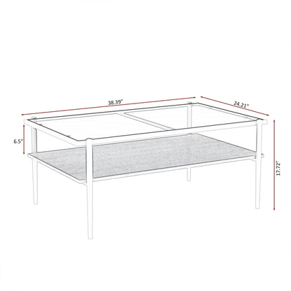 Rectangle Coffee Table With Tempered Glass Top And White Legs, Modern Table For Living Room Home Essentials