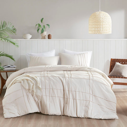 Porter - King Soft Washed Pleated Comforter Set - Neutral Super Listing