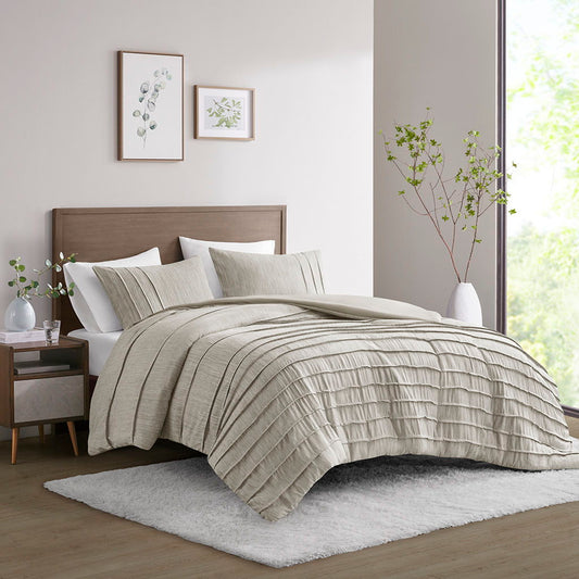 Maddox - 3 Piece Striated Cationic Dyed Oversized Comforter Set With Pleats - Gray