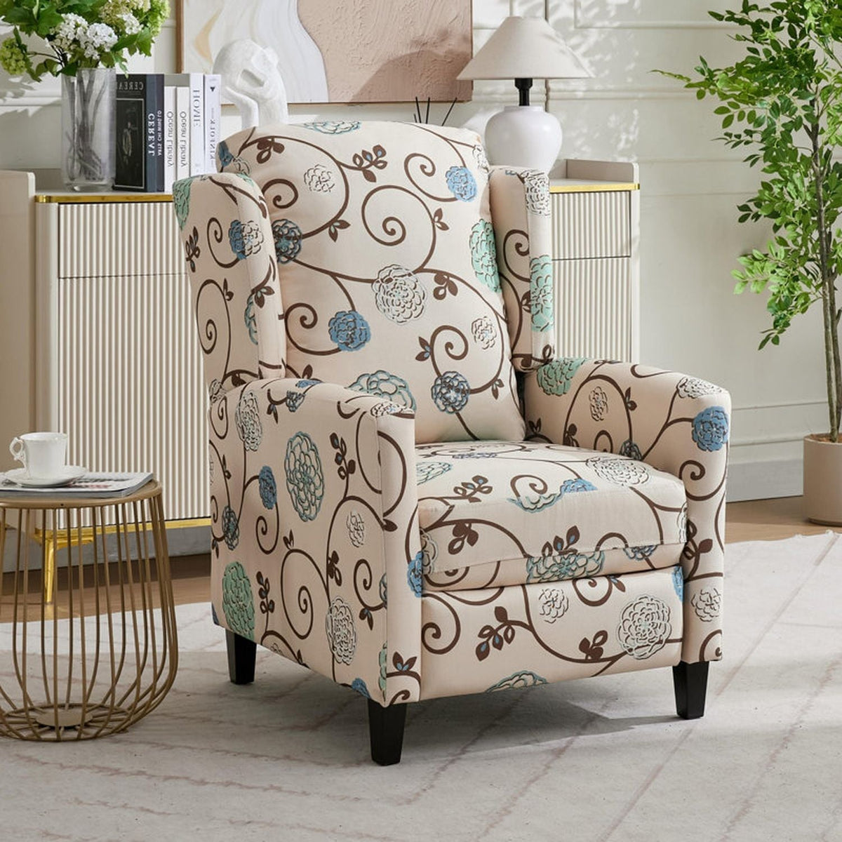 Wingback Recliner Chair With Padded Arms - Beige Home Essentials