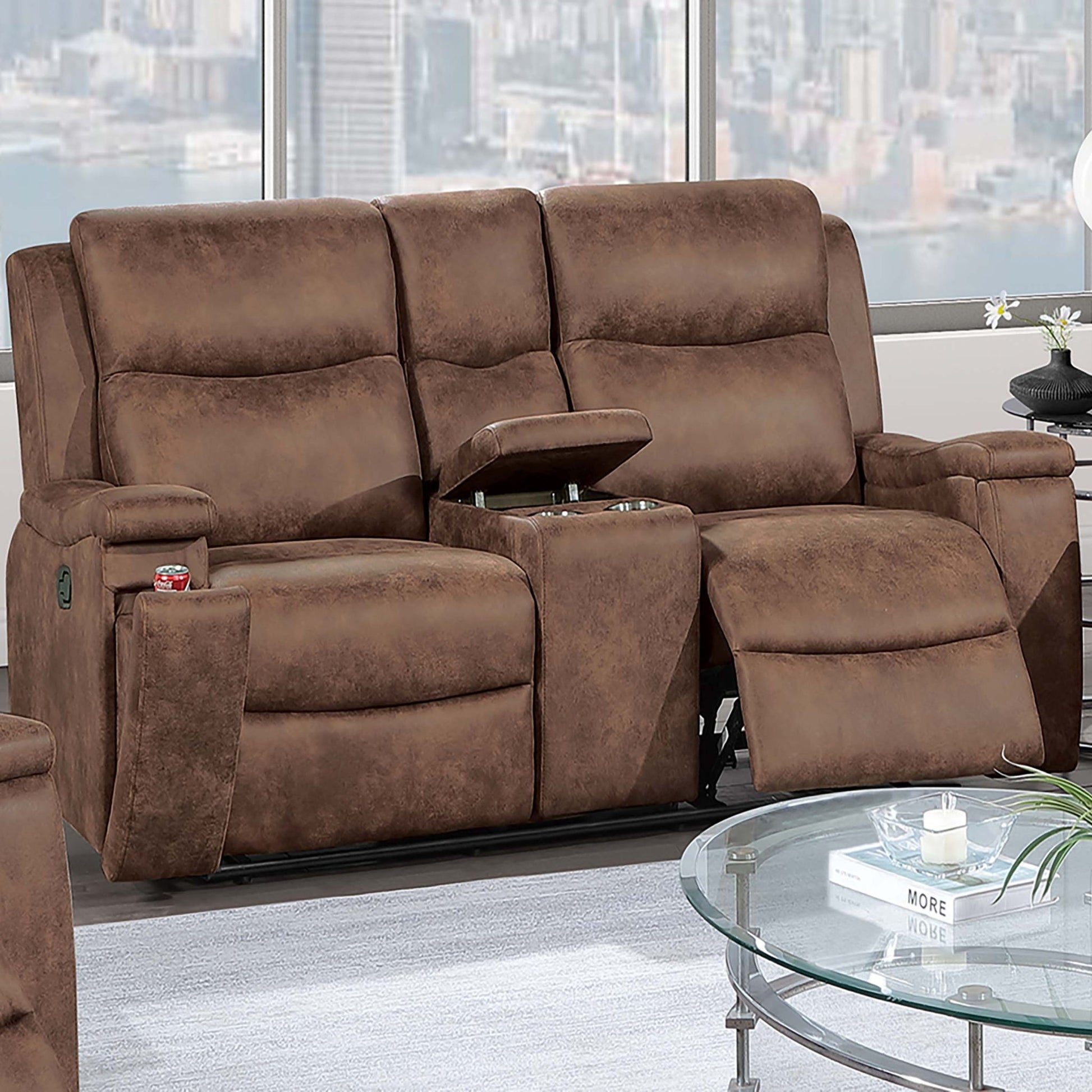 Modern Manual Motion Living Room Set & Hidden Cup Holders Home Essentials