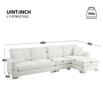 Modern Oversized Sectional Sofa, L-Shaped Luxury Couch Set With 2 Free Pillows, 5 Seat Chenille Indoor Furniture With Chaise For Living Room