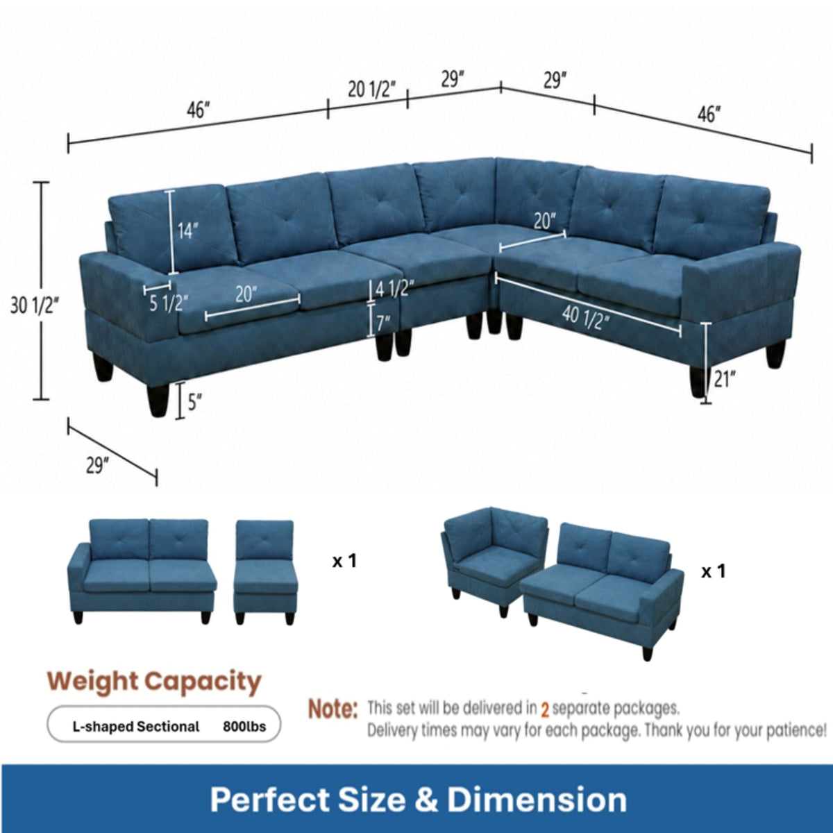 Modular L - Shaped Sectional Sofa 6 Seater 4 Piece Couch With Chaise Home Essentials