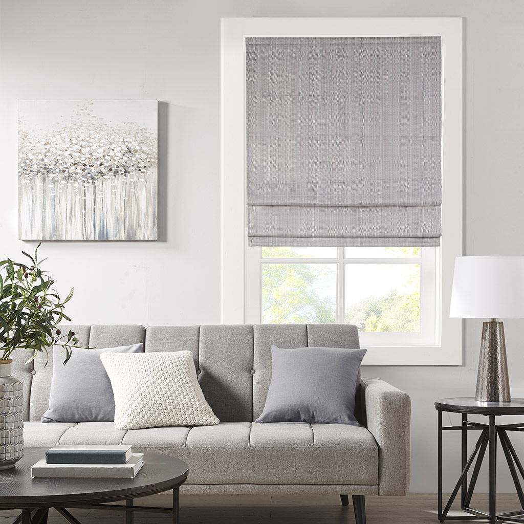 Galen - 35" Basketweave Room Darkening Cordless Roman Shade - Gray Madison Park
