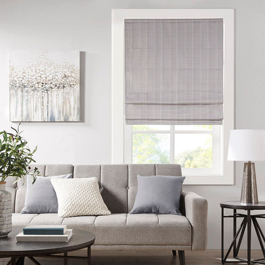 Galen - 34" Basketweave Room Darkening Cordless Roman Shade - Gray Madison Park