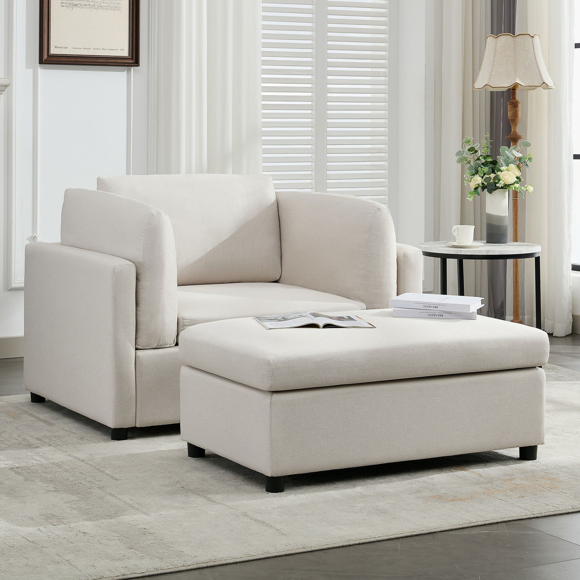 Wide Modern Oversized Armchair With Ottoman Stool, Single Sofa With Lumbar Support, Accent Chair Hearth and Haven