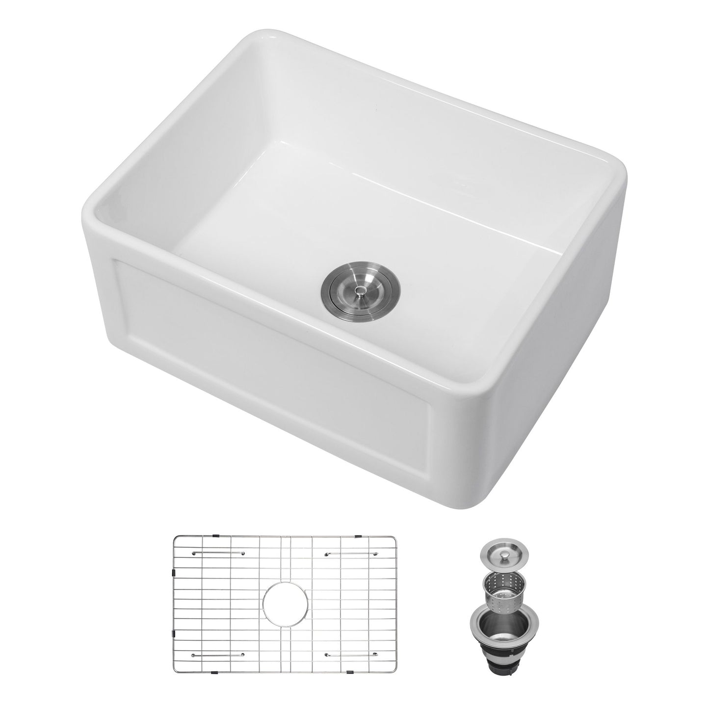 Elegant Farmhouse Style Small Apron Front Ceramic Kitchen Sink 24" Single Bowl Reversible Design - White Daily Nest