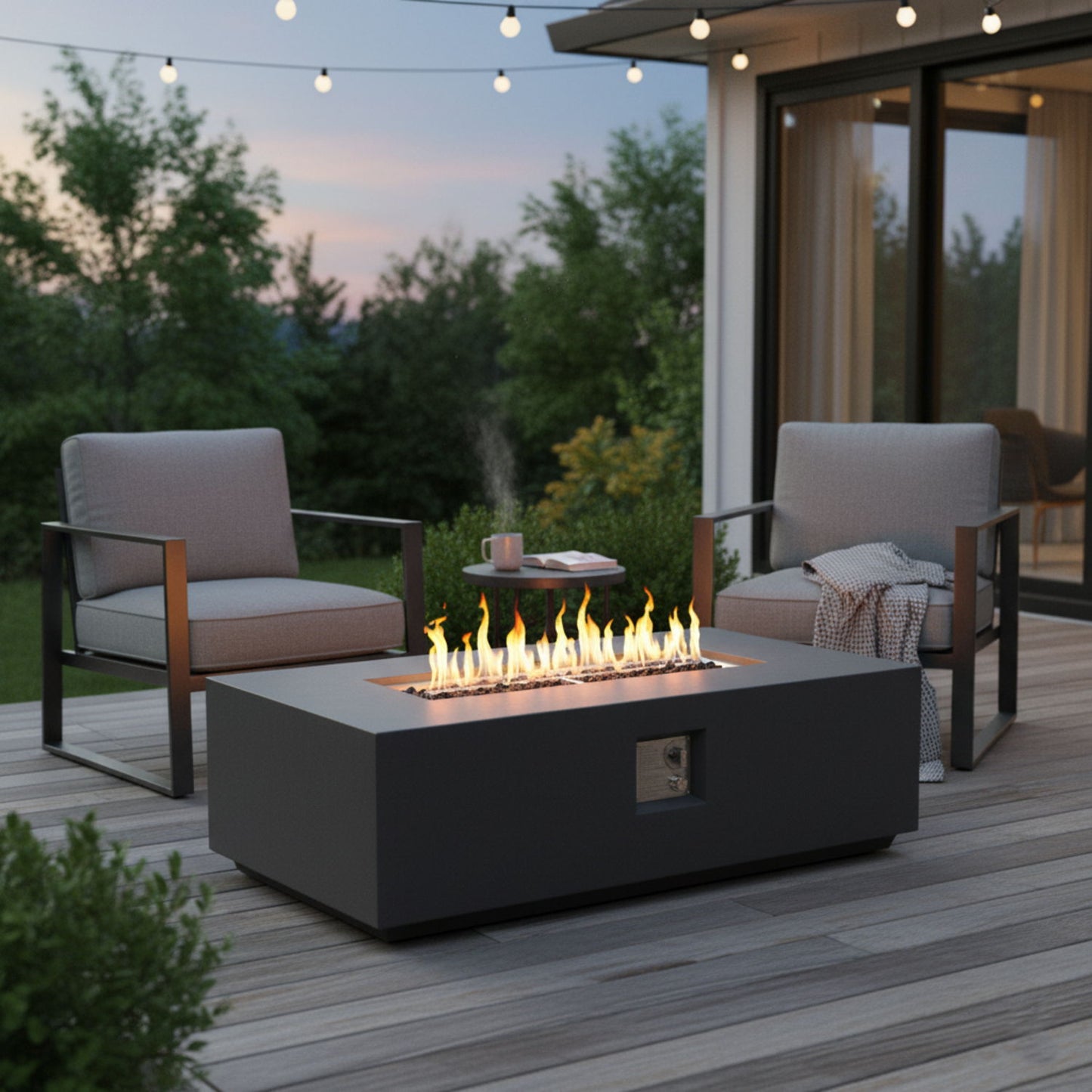Volon - Rectangular Fire Pit Table, Propane Powered, 50,000 BTU - Light Gray LSI Patio Furniture