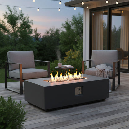 Volon - Rectangular Fire Pit Table, Propane Powered, 50,000 BTU - Light Gray LSI Patio Furniture