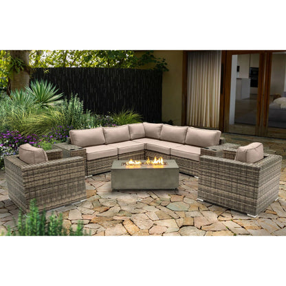 Rattan Wicker Patio Set With Cushions And Concrete Fire Pit LSI Patio Furniture
