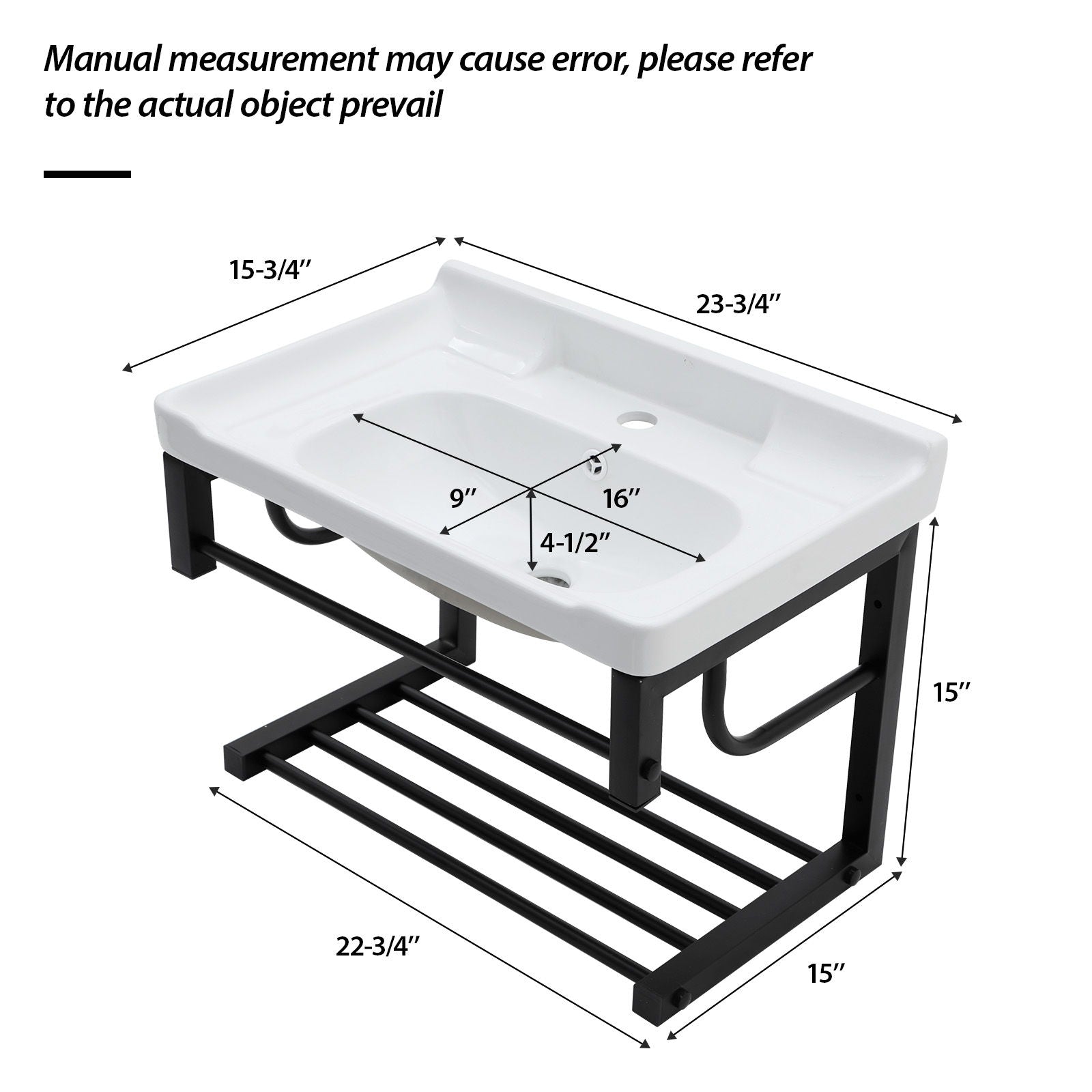 Wall Mounted Rectangular Bathroom Sink With Towel Bar & Overflow - White Home Essentials