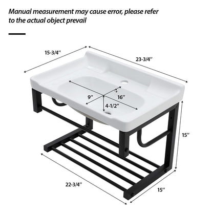 Wall Mounted Rectangular Bathroom Sink With Towel Bar & Overflow - White Home Essentials