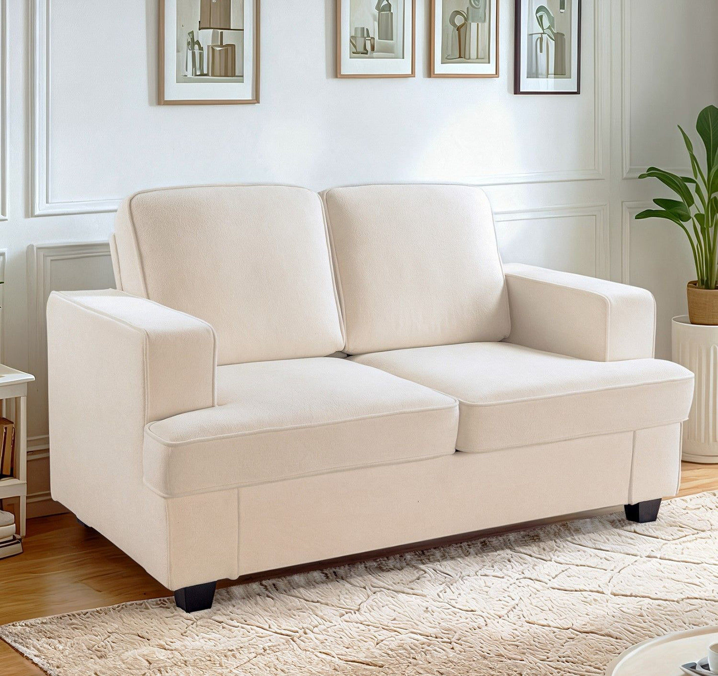 Modern Loveseat, Comfortable 2 Seater Couch With Deep Seating, Loose Back Cushions, Wide Arms US Pride
