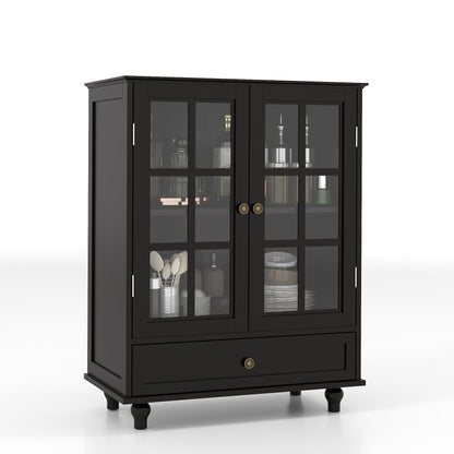 Minimalist Buffet Cabinet With Double Glass Doors And Drawer Home Essentials