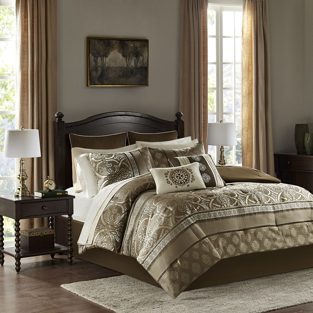 Zara - King 16 Piece Complete Bedding Set With 2 Sheet Sets - Brown Madison Park Essentials
