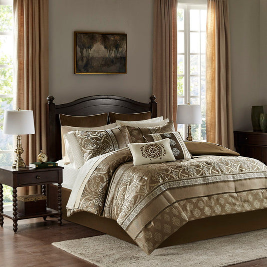 Zara - King 16 Piece Complete Bedding Set With 2 Sheet Sets - Brown Madison Park Essentials
