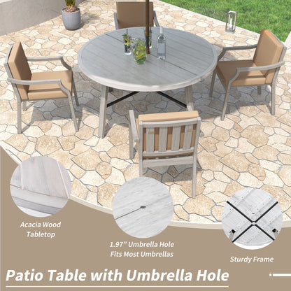 Outdoor Wooden Dinning Set With An Umbrella Hole And Removable Cushions For Patio Hearth and Haven
