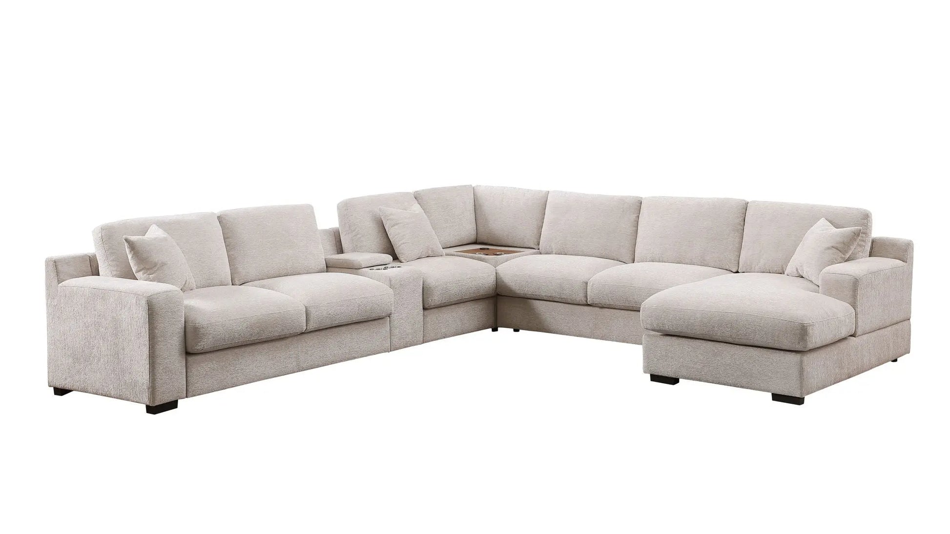Celine - Chenille Fabric Corner Sectional Sofa With Right-Facing Chaise, Cupholders, And Charging Ports Lilola Home