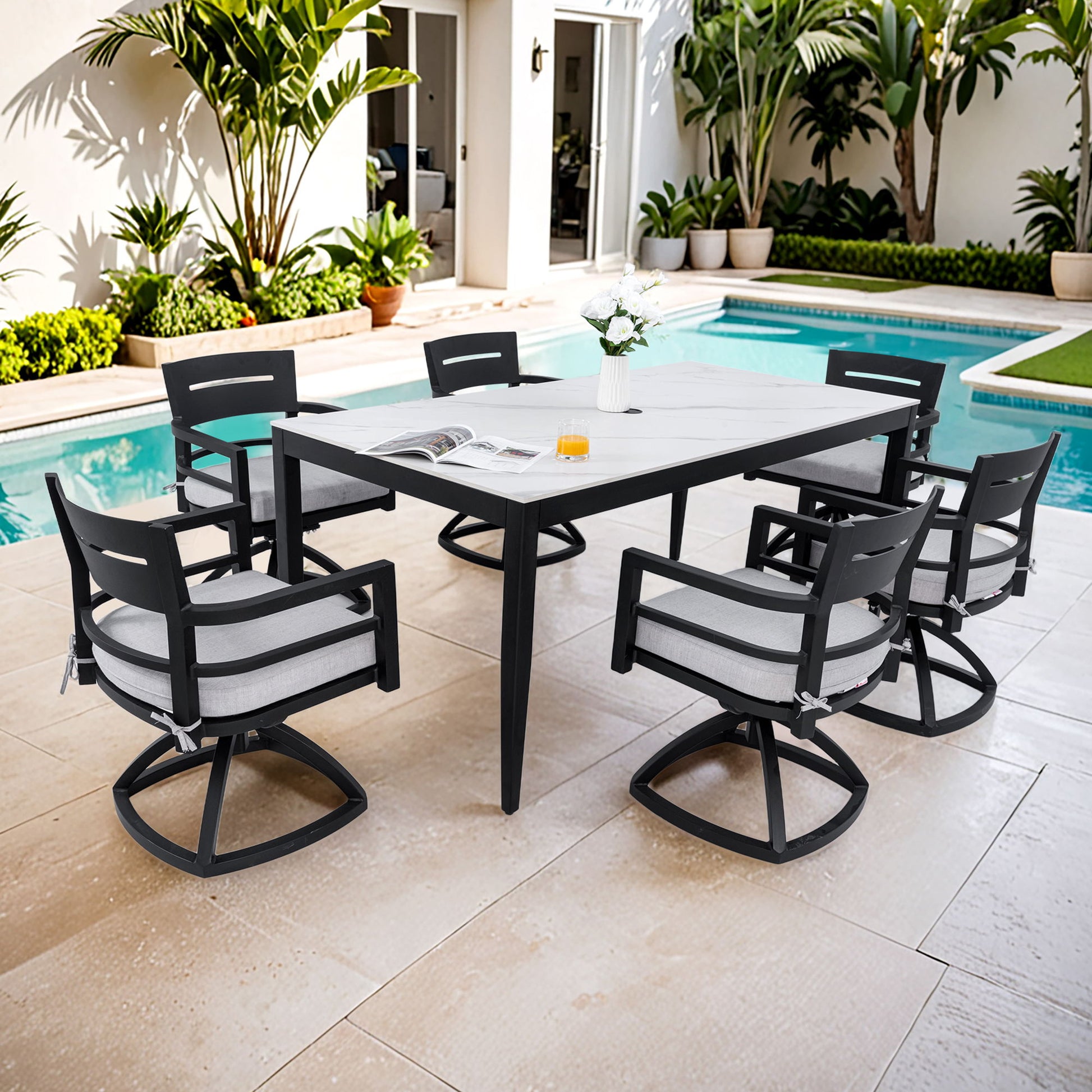 Modern Outdoor Patio Dining Set With Table And Chairs With Sunbrella Cushions Life Outside