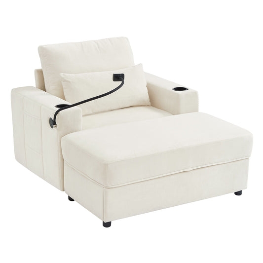 Modern Style Armchair Chaise Lounge Sofa Couch With Movable Storage Ottoman, USB Ports, Cup Holders, Phone Holder, Side Pockets Hearth and Haven