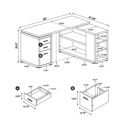 Transitional L Shape Computer Desk With Multiple Storage And Built In File Cabinet Home Essentials