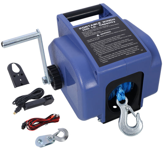 Reversible 12V Electric Trailer Winch For Boats Up To 6000 Lbs With Synthetic Rope And Extra Pulley Hook - Blue Daily Nest