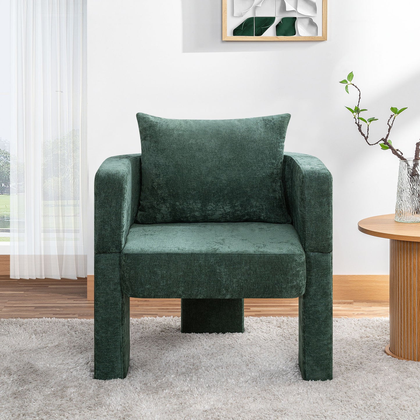 Modern 3 Leg Chenille Accent Chair With Ergonomic Arms & Removable Pillow Home Essentials