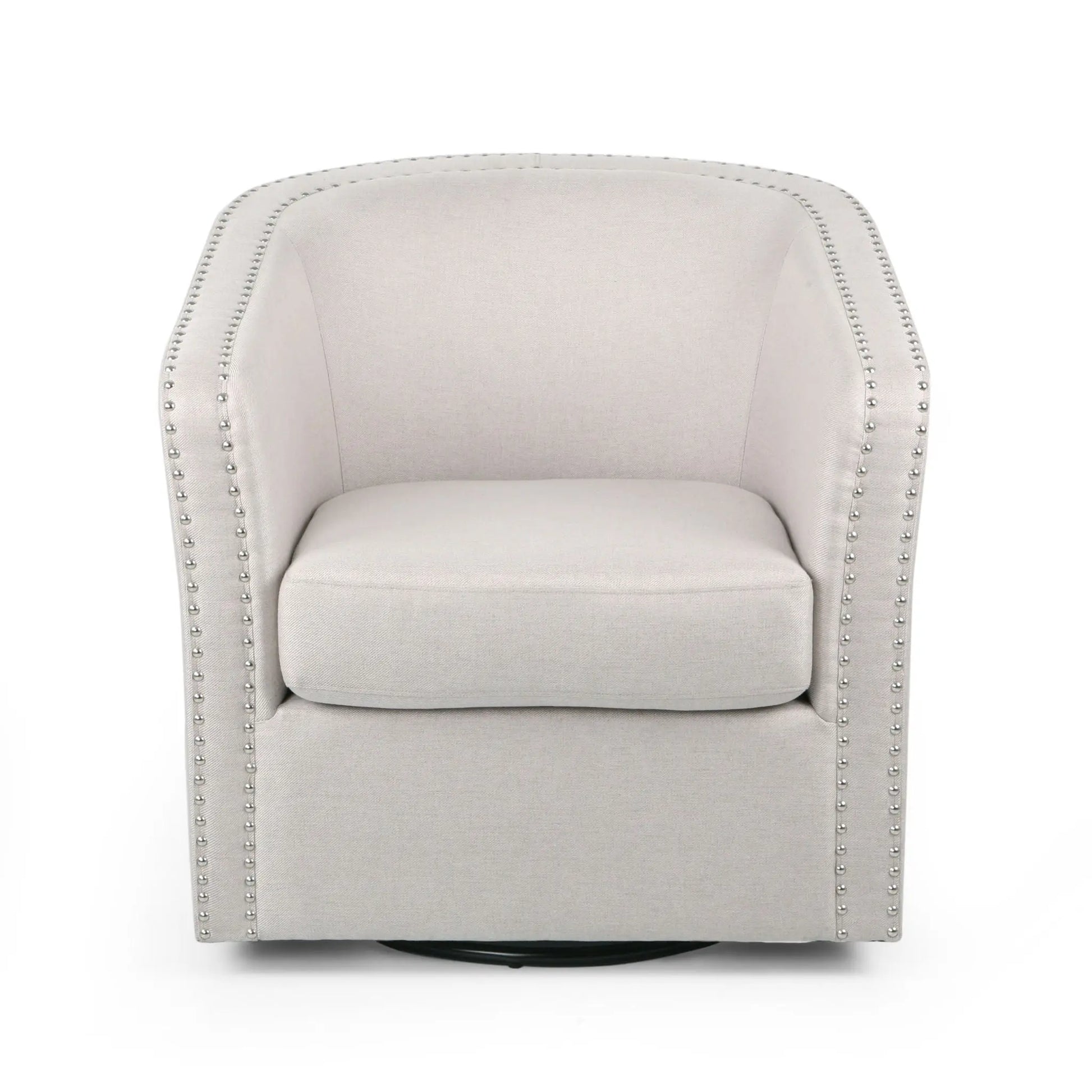 Modern Upholstered Swivel Club Chair With Nailhead Trim Noble House