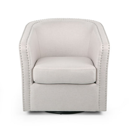 Modern Upholstered Swivel Club Chair With Nailhead Trim Noble House