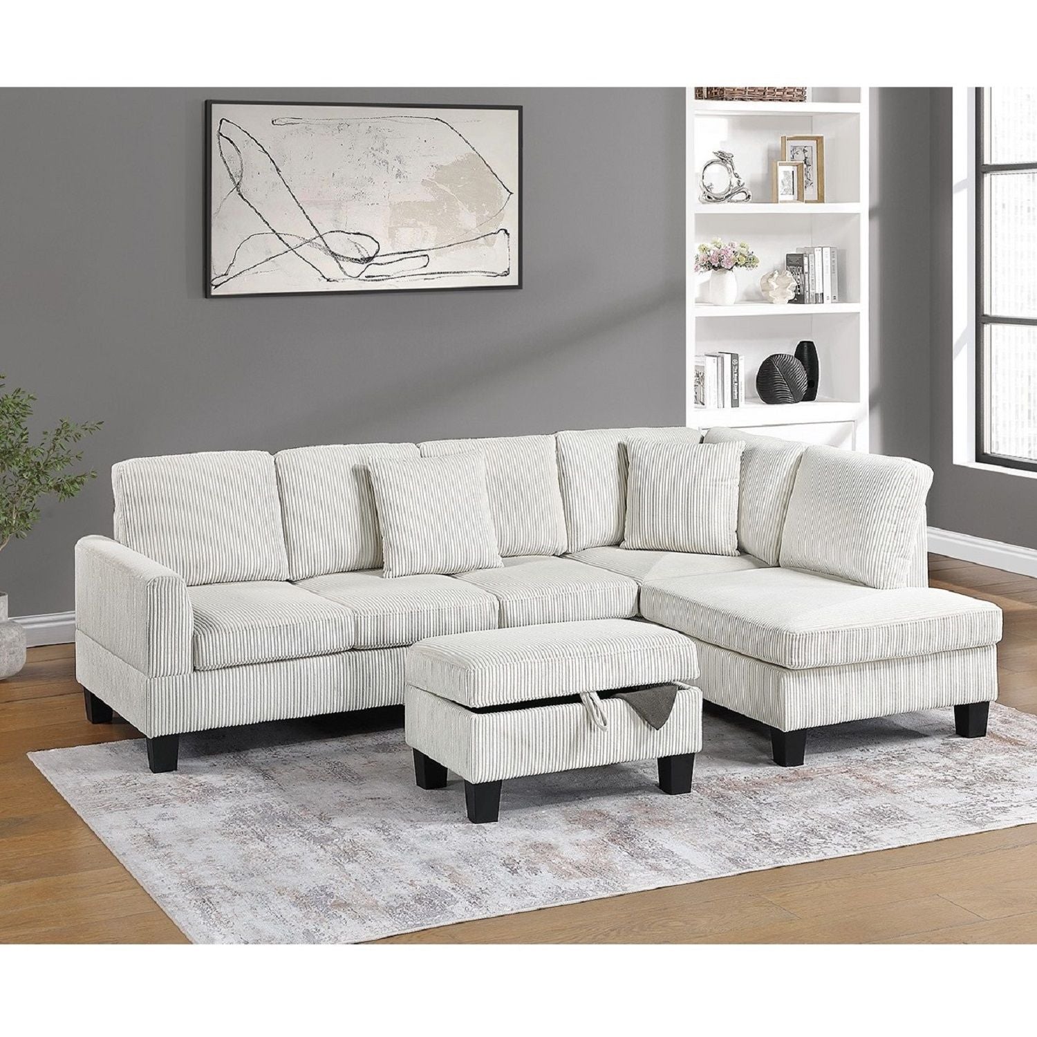 Sectional Sofa With Storage Ottoman And Pillows Home Essentials