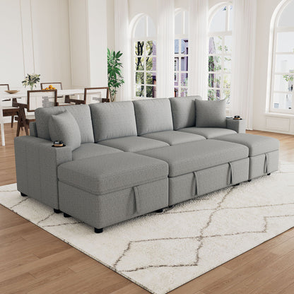 Sectional Sofa Convertible Pull-Out Bed With Storage Ottoman & USB Ports Hearth and Haven