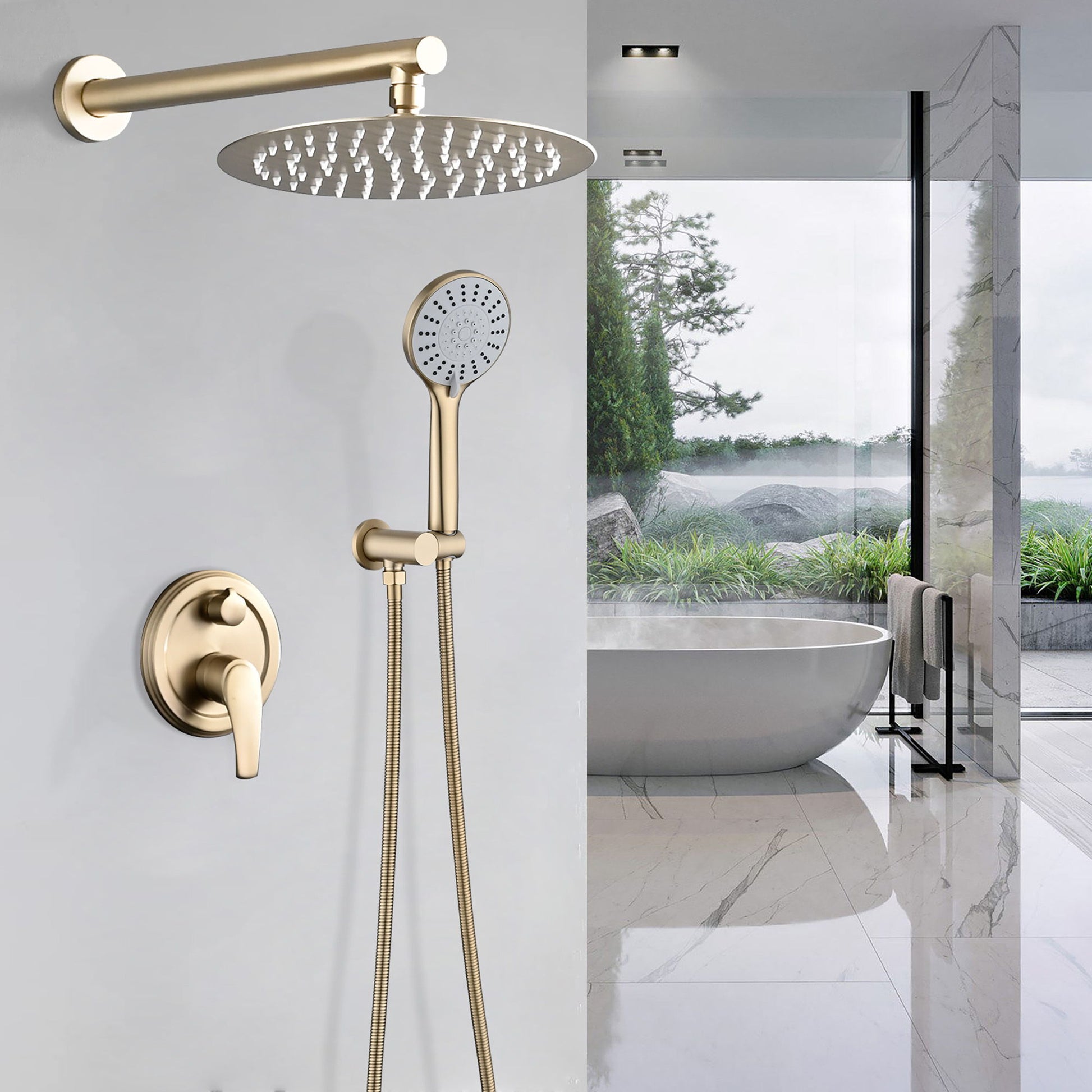 Wall Mounted Shower Set With High Pressure 10" Rain Shower Head And 5 Function Handheld Shower Head Daily Nest