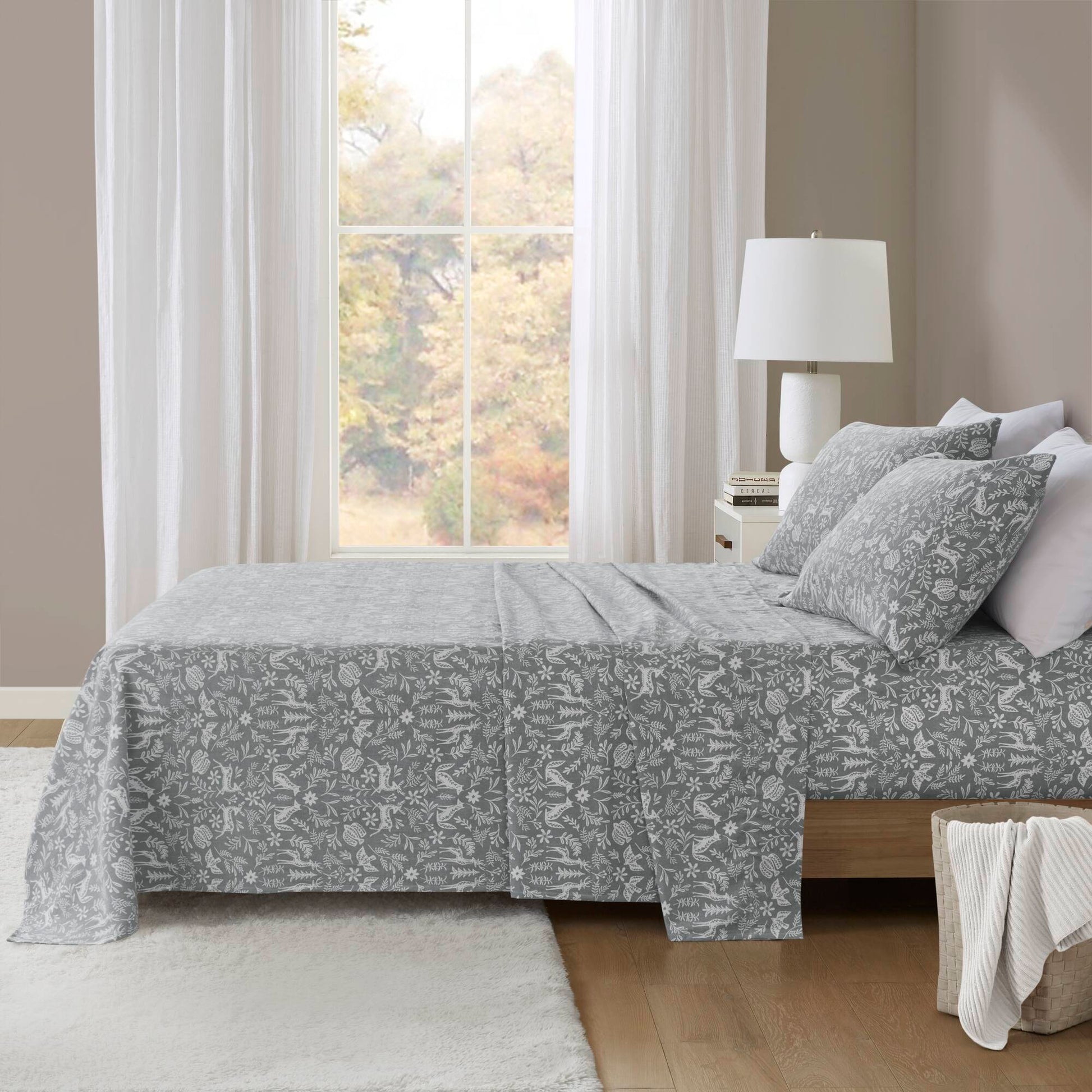 Cozy Cotton Flannel - California King Printed Sheet Set - Sage Winter Fauna True North by Sleep Philosophy