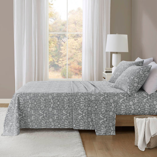Cozy Cotton Flannel - Queen Printed Sheet Set - Sage Winter Fauna True North by Sleep Philosophy