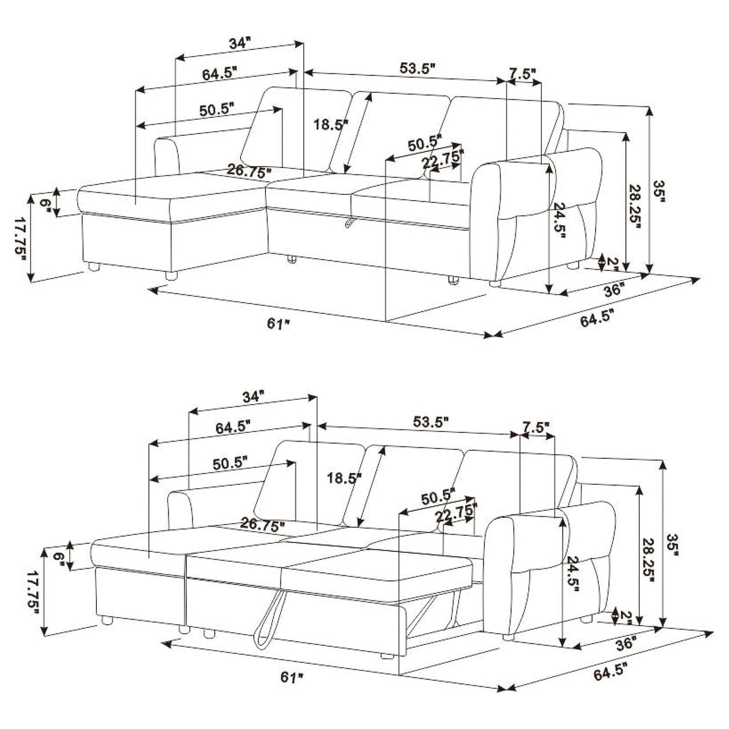 Kenna- Sleeper Sectional Sofa With Storage Ottoman Furniture Max