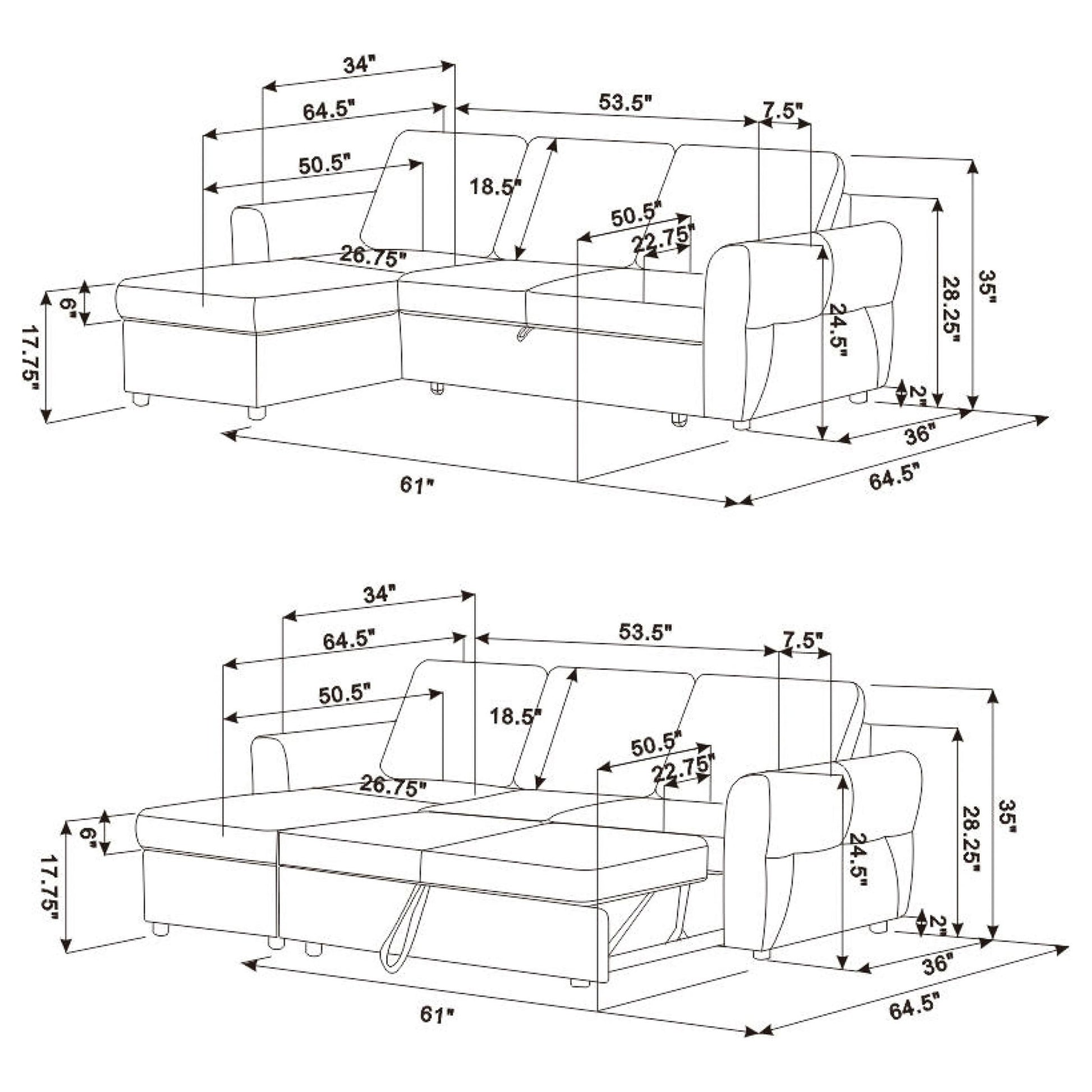 Kenna- Sleeper Sectional Sofa With Storage Ottoman Furniture Max