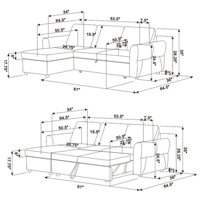 Kenna- Sleeper Sectional Sofa With Storage Ottoman Furniture Max