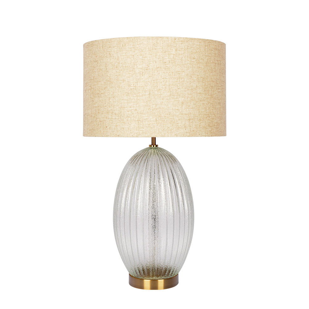 Aurora - Ribbed Lamp Base Clear Table Lamp Large Linen Shade - Beige / Clear / Gold Ashcroft Furniture