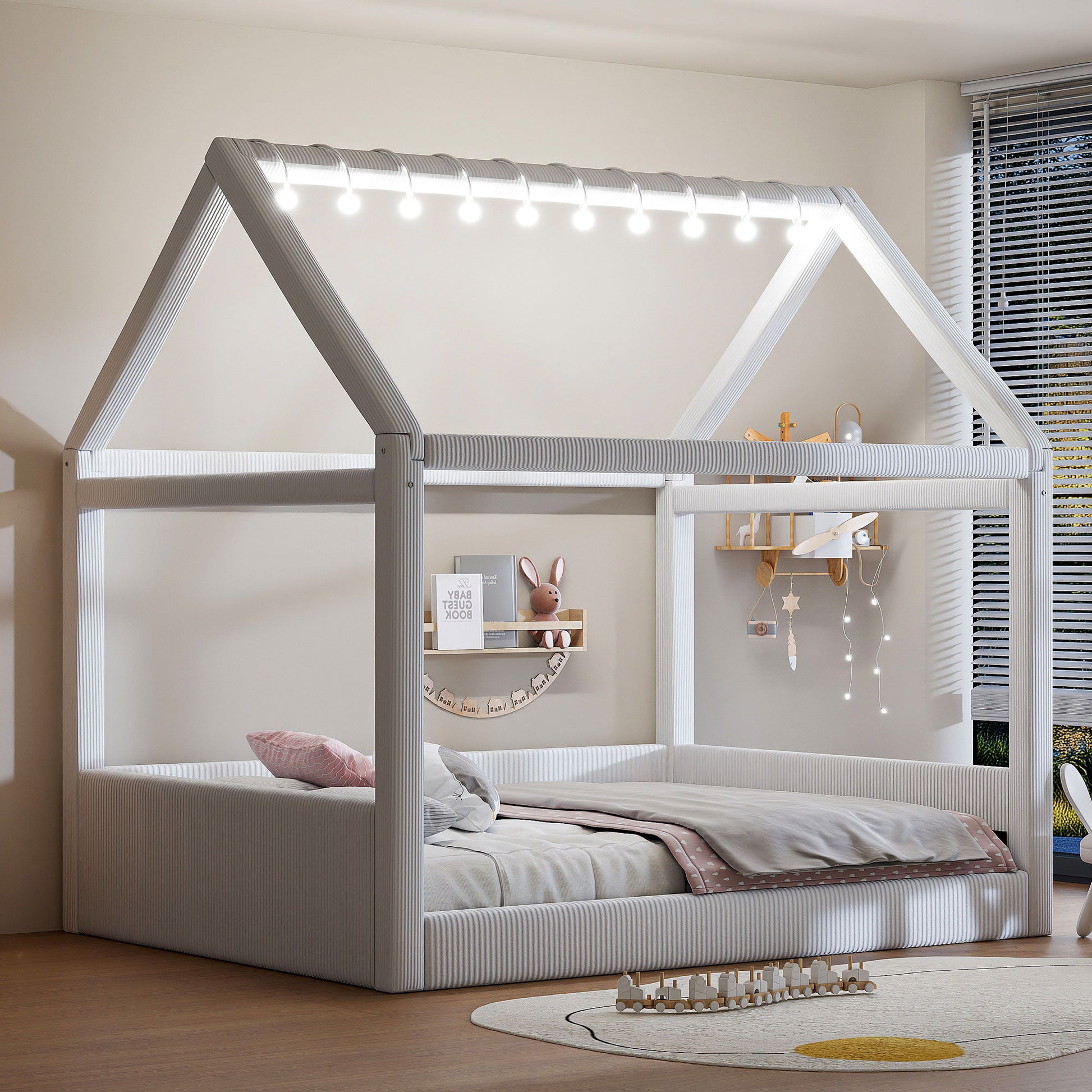 Upholstered House Style Daybed With LED Light Strips Dreamland