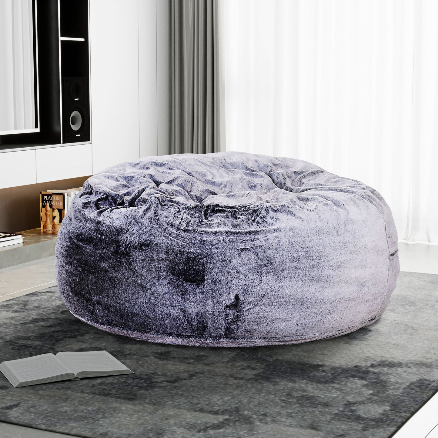 Classic 5Ft Memory Foam Bean Bag Chair, Soft Comfort Lounger - Purple Home Essentials