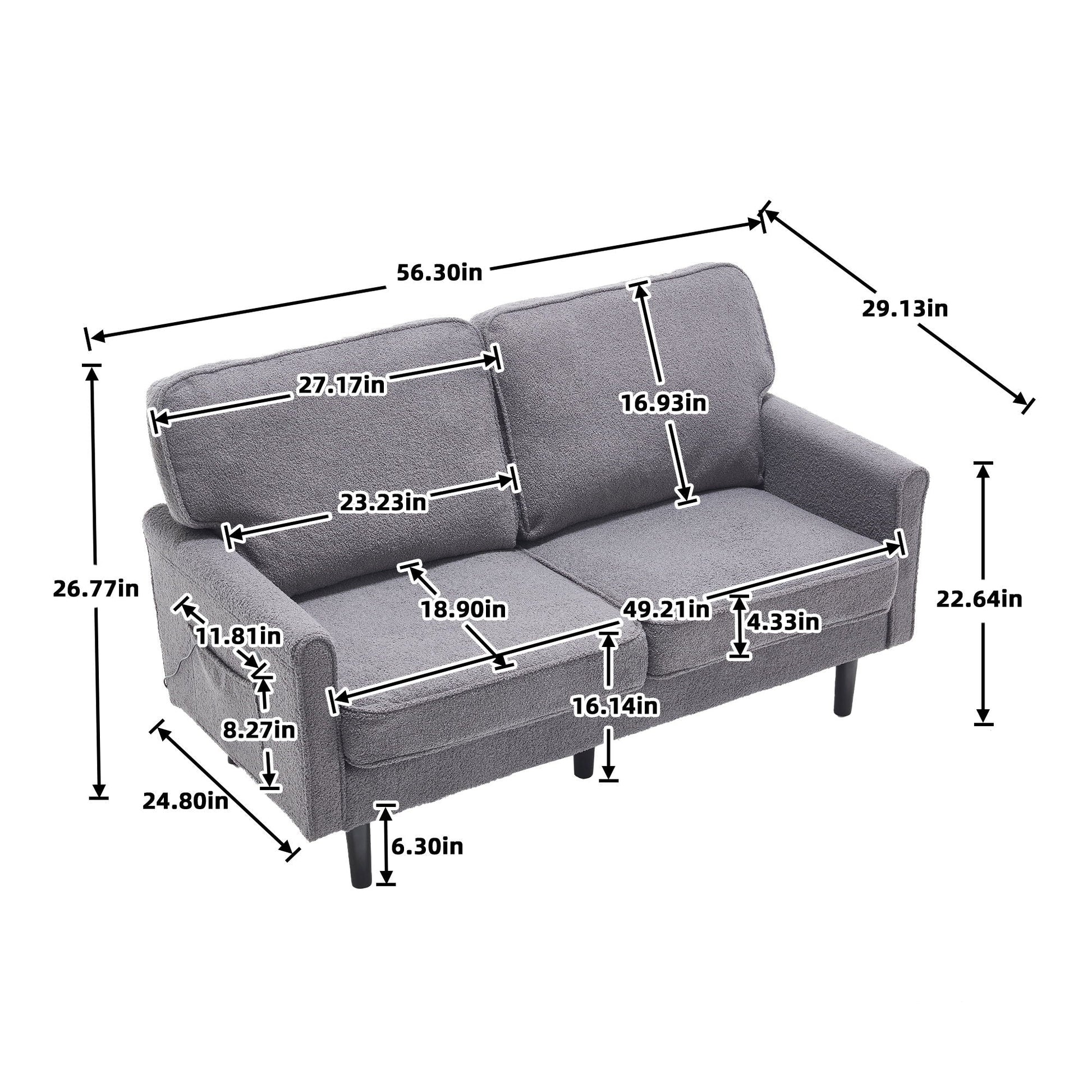 Mid Century Modern Loveseat Sofa With USB Ports, Removable Pillow Cover Home Essentials