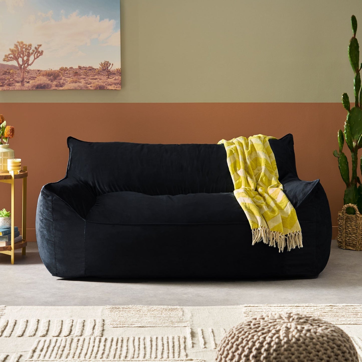 Fila - Velveteen Oversized Seater Bean Bag Chair With Armrests Home Essentials