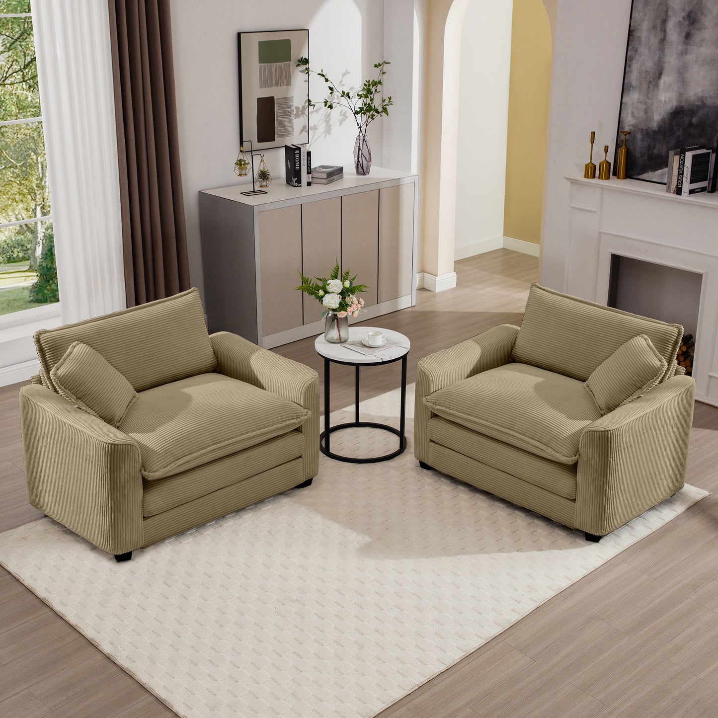 Modern Classic Fabric Single Chair Deep Seat Sofa With Pillow Home Essentials