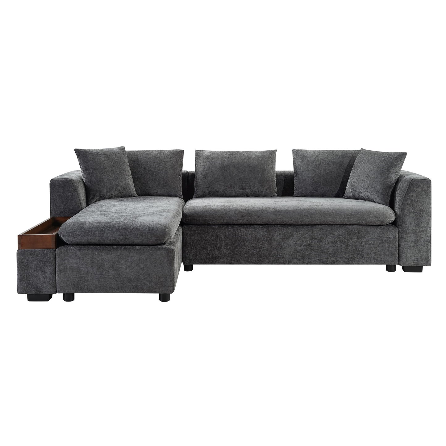 Modern L Shaped Sectional Sofa With Chenille Upholstery And Wooden Storage Hearth and Haven