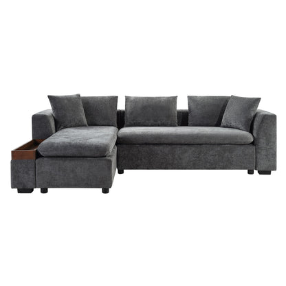 Modern L Shaped Sectional Sofa With Chenille Upholstery And Wooden Storage Hearth and Haven