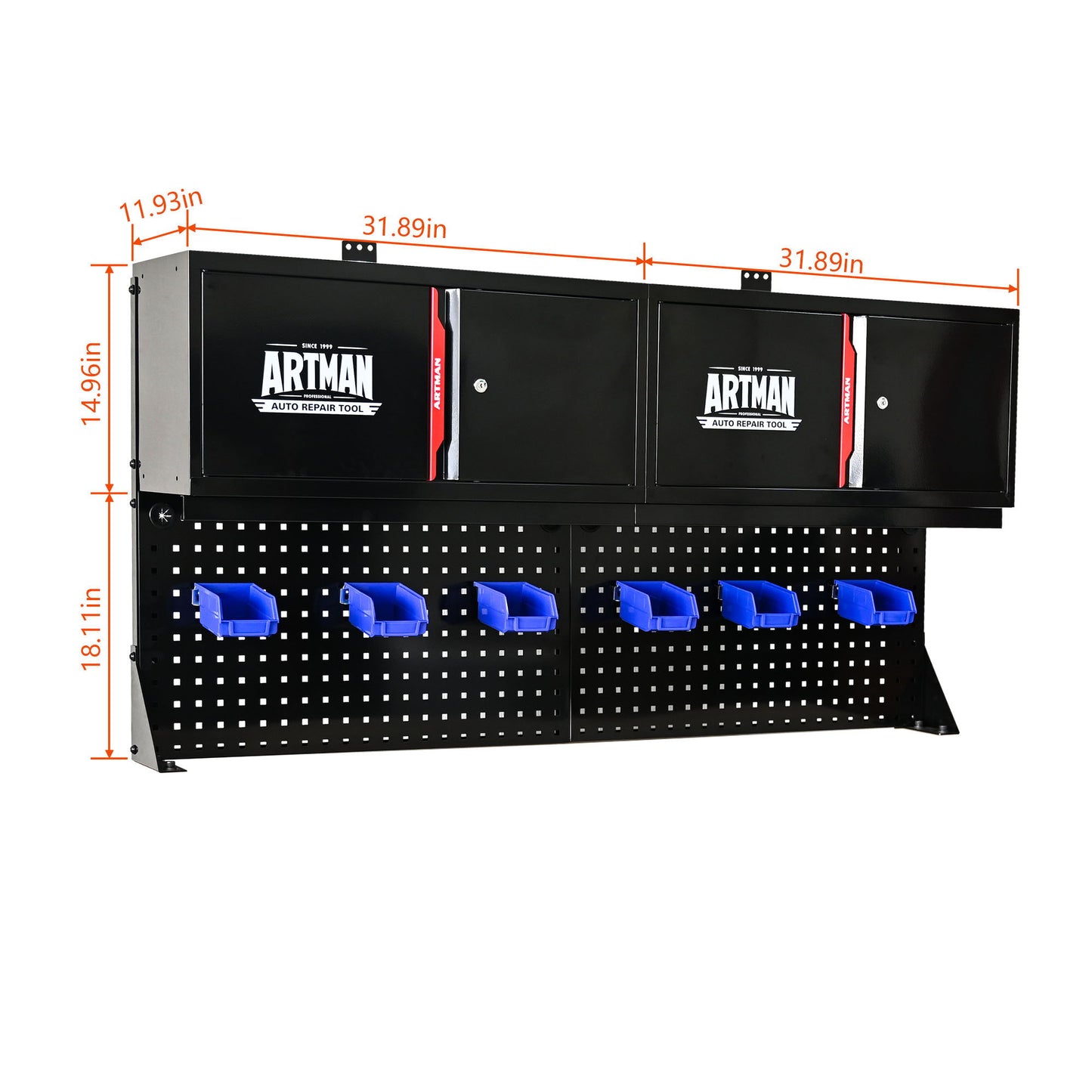 Wall Mounted Double Door Storage Cabinet With Tool Rack And Hooks, Stainless Steel - Black / Red Daily Nest
