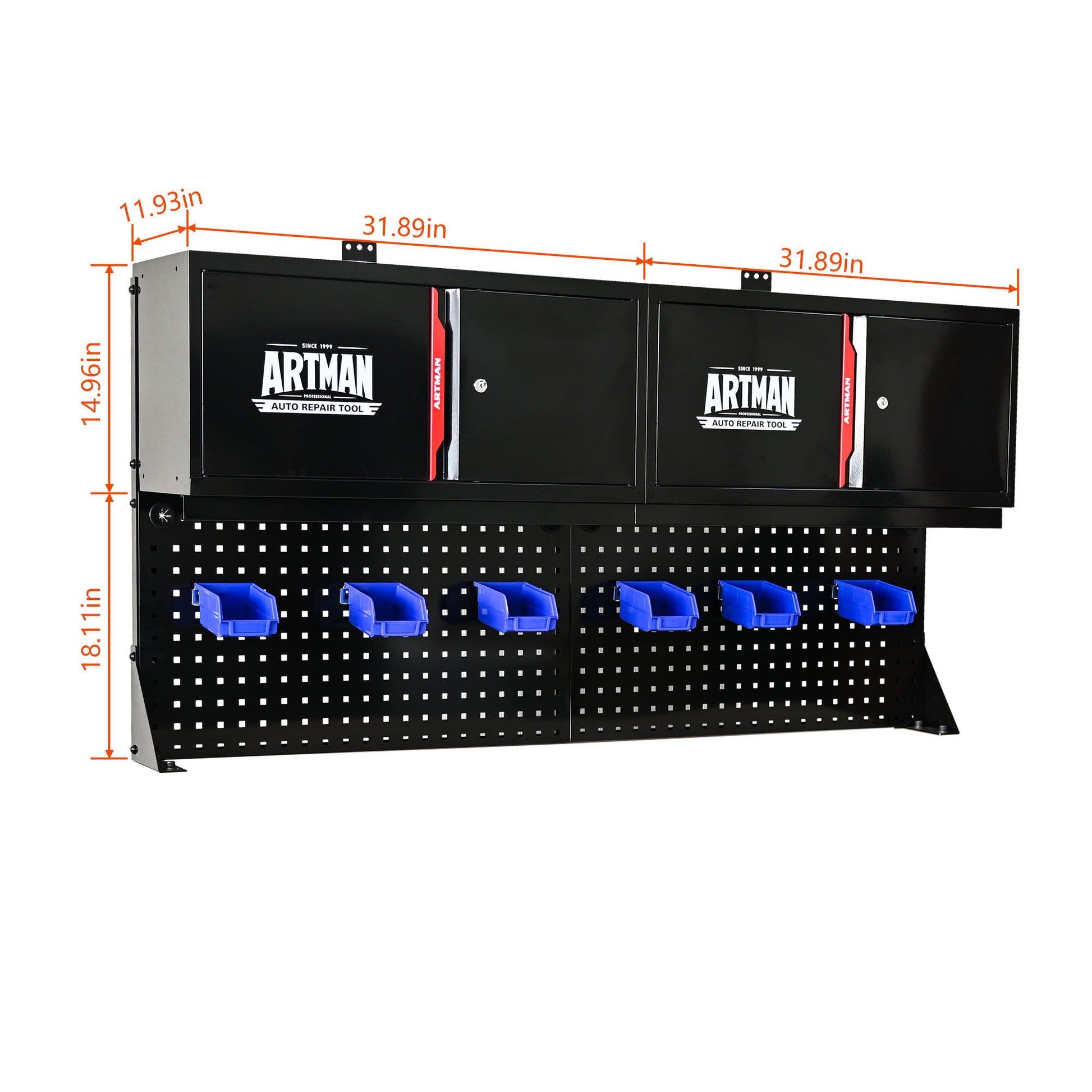 Wall Mounted Double Door Storage Cabinet With Tool Rack And Hooks, Stainless Steel - Black / Red Daily Nest