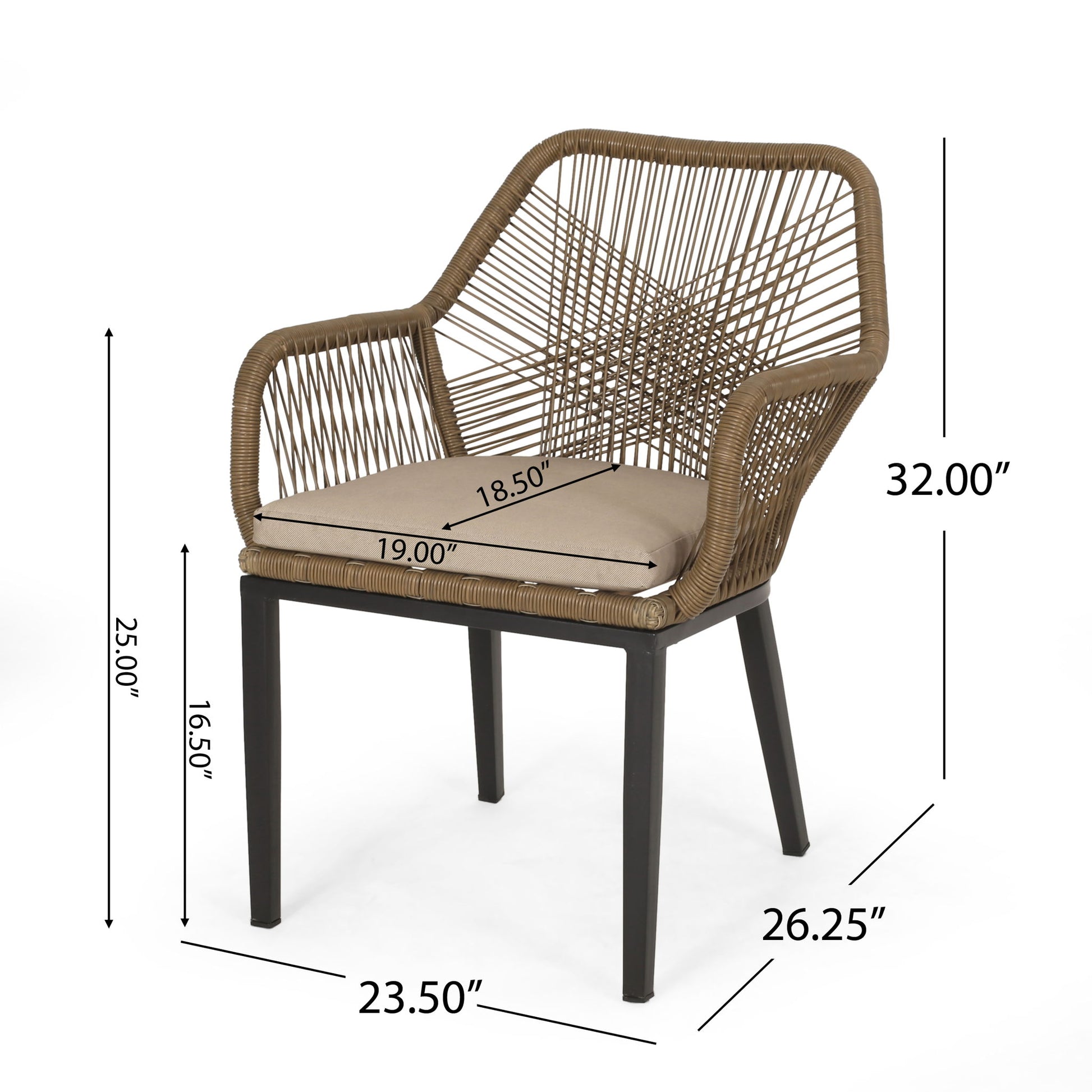 Modern Wicker Dining Club Chair With Water Resistant Cushions - Brown / Beige Noble House