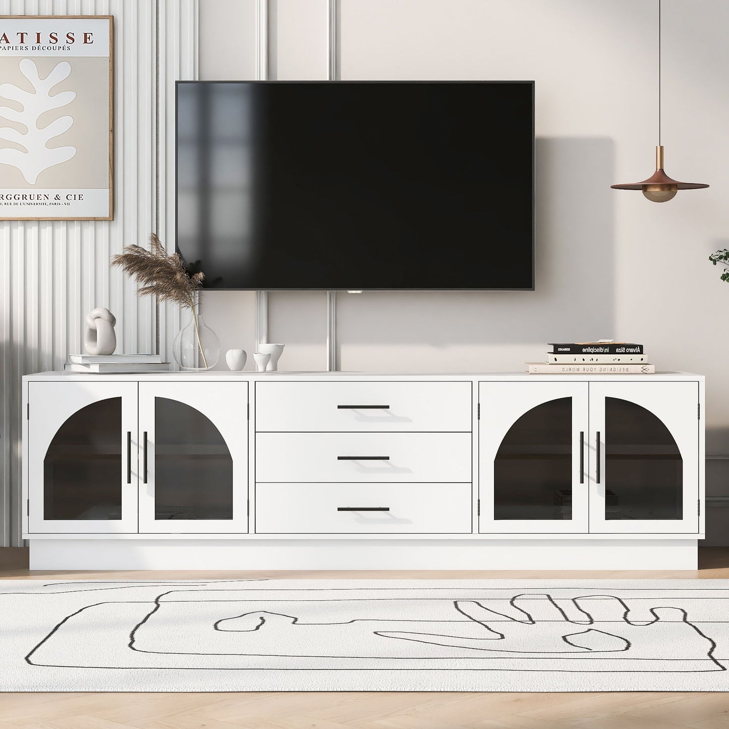 Modern Minimalist TV Stand, Entertainment Center Media Console Cabinet With Adjustable Shelves For Living Room Hearth and Haven