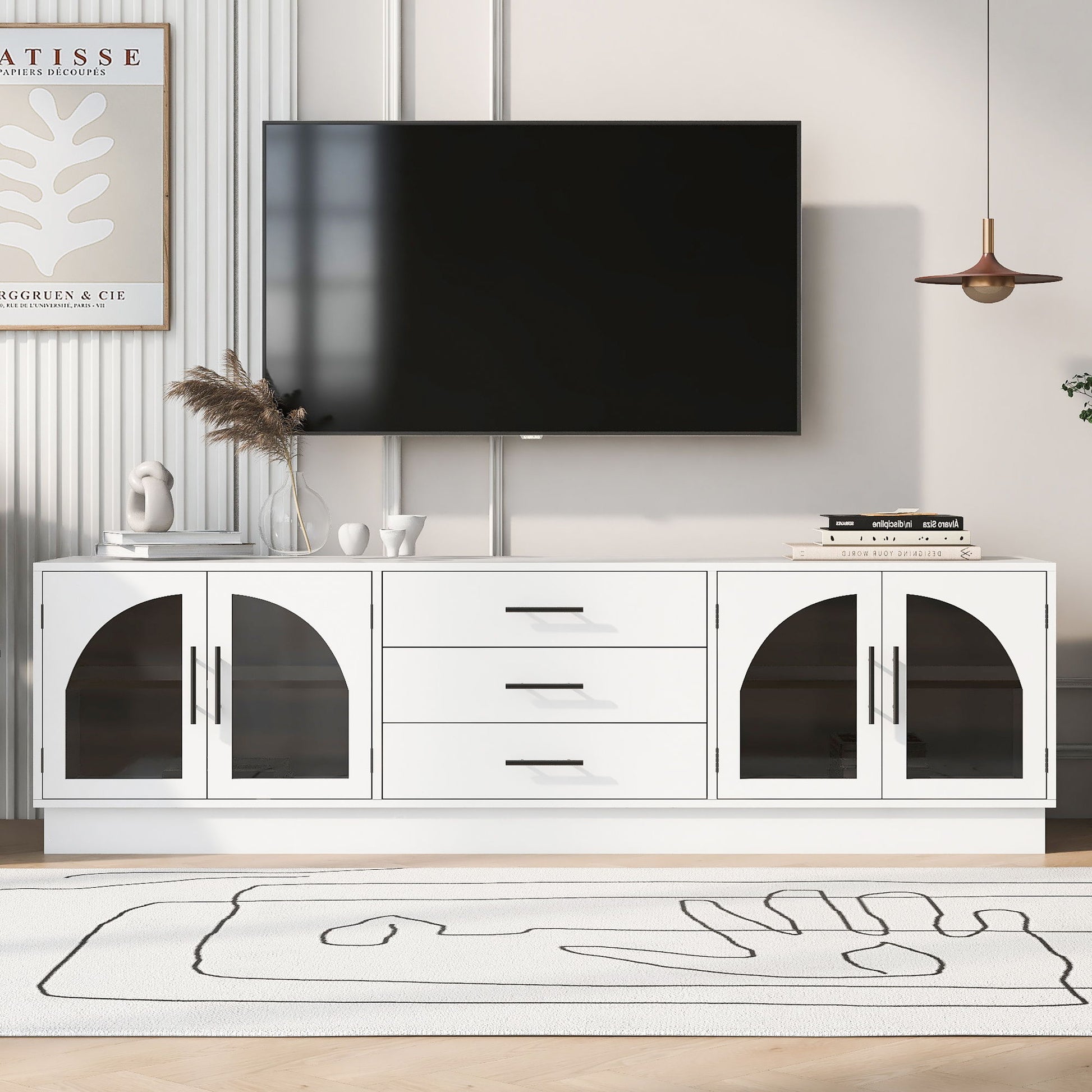 Modern Minimalist TV Stand, Entertainment Center Media Console Cabinet With Adjustable Shelves For Living Room Hearth and Haven
